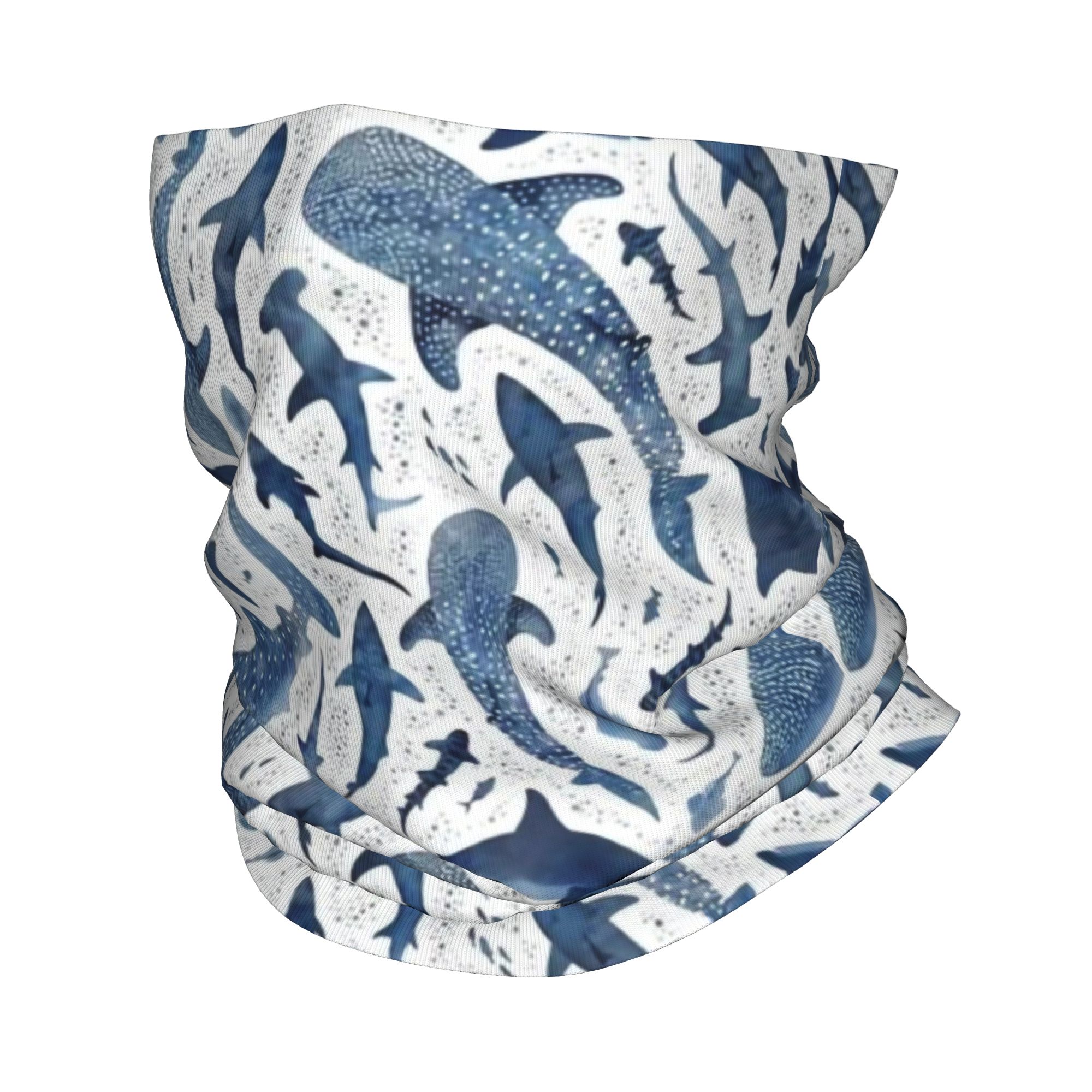 Neck Gaiter Face Cover - Personnalisé bleu aquarelle requin Bandana cou